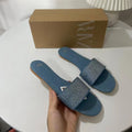 Za summer new 2024 women's shoes blue denim thong sandals with rhinestone embellishments, square toe, open toe, flat heel