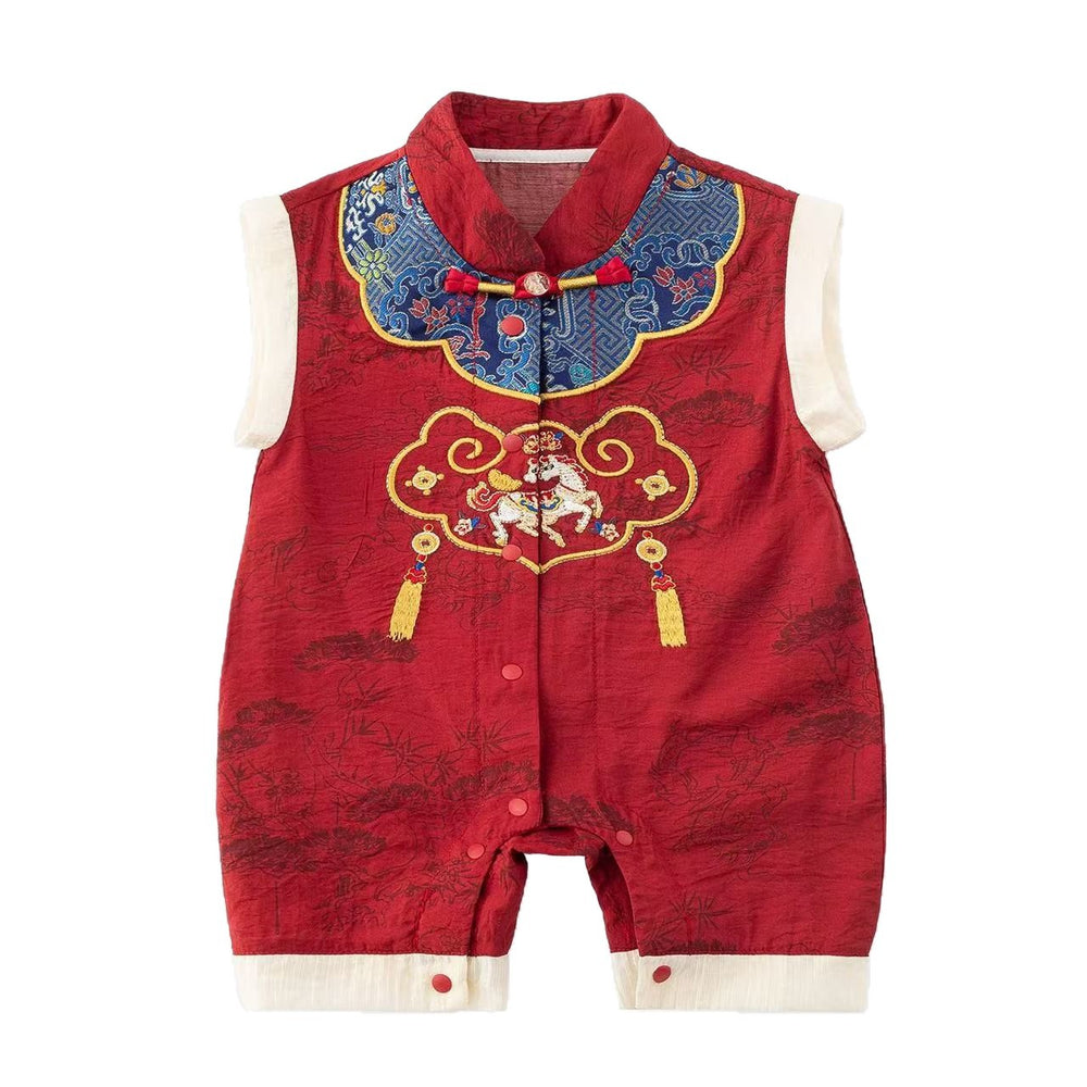 Red full moon baby boy clothes summer jumpsuit boy 100-day banquet 100-year-old banquet baby one-year-old catch zhou dress