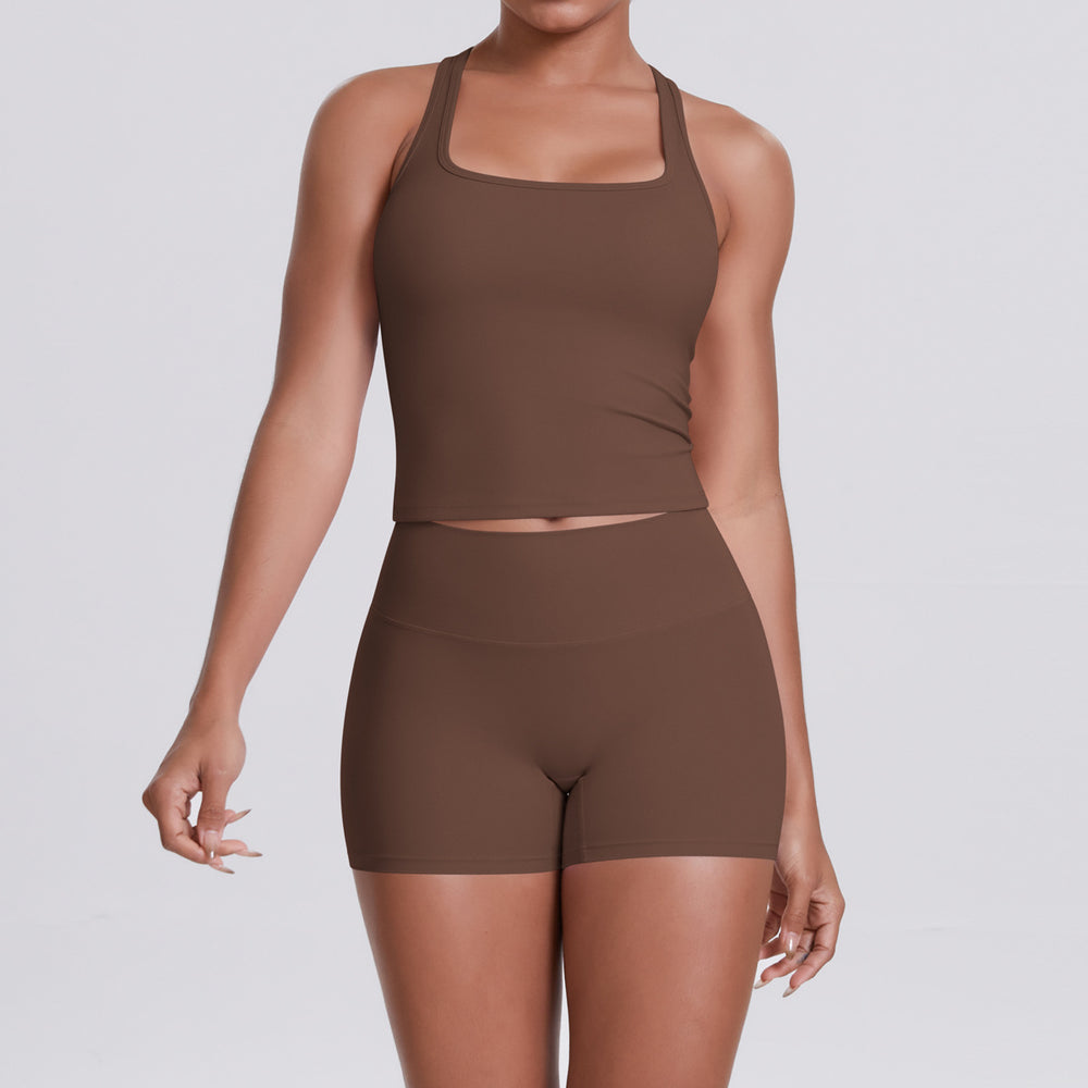 New arrival cross-border double-sided brushed pure color tight i-shaped back sports intimates running fitness yoga suit for women
