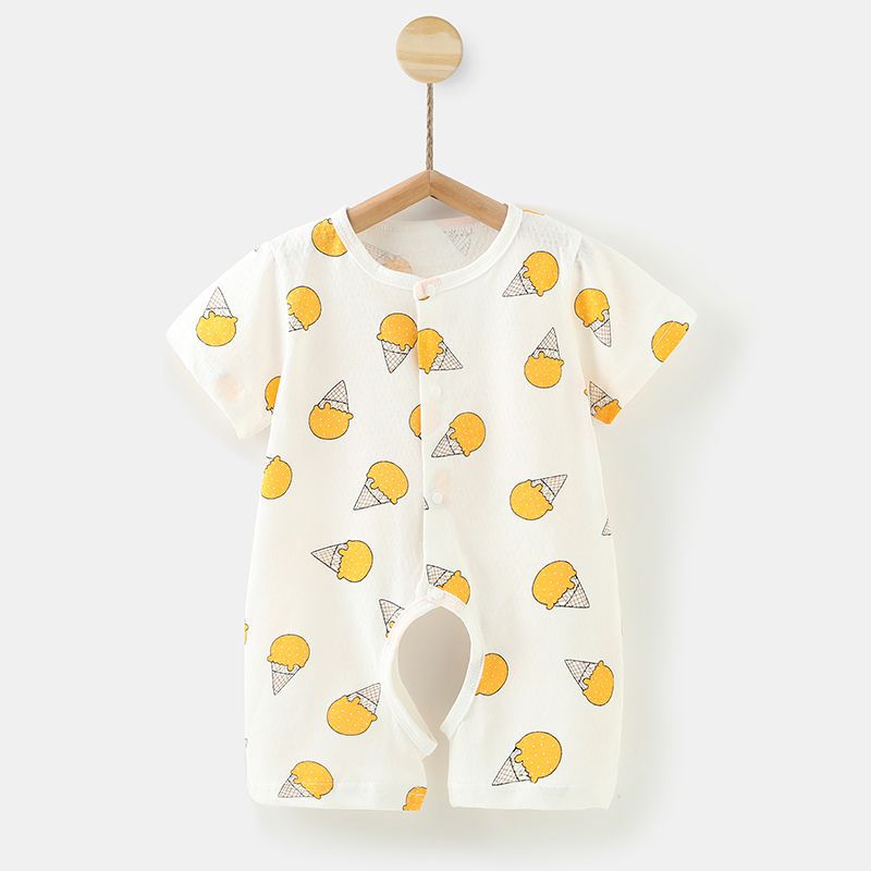 New summer baby rompers, onesies, and crawling suits - newborn pure cotton short-sleeve lightweight open crotch crawling suit for 0-1 year olds