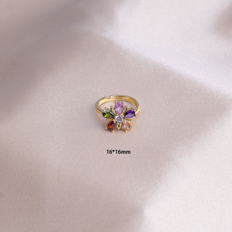 [titanium steel] necklace women's gemstone flower pendant ring earrings suit classy niche clavicle chain earrings jewelry