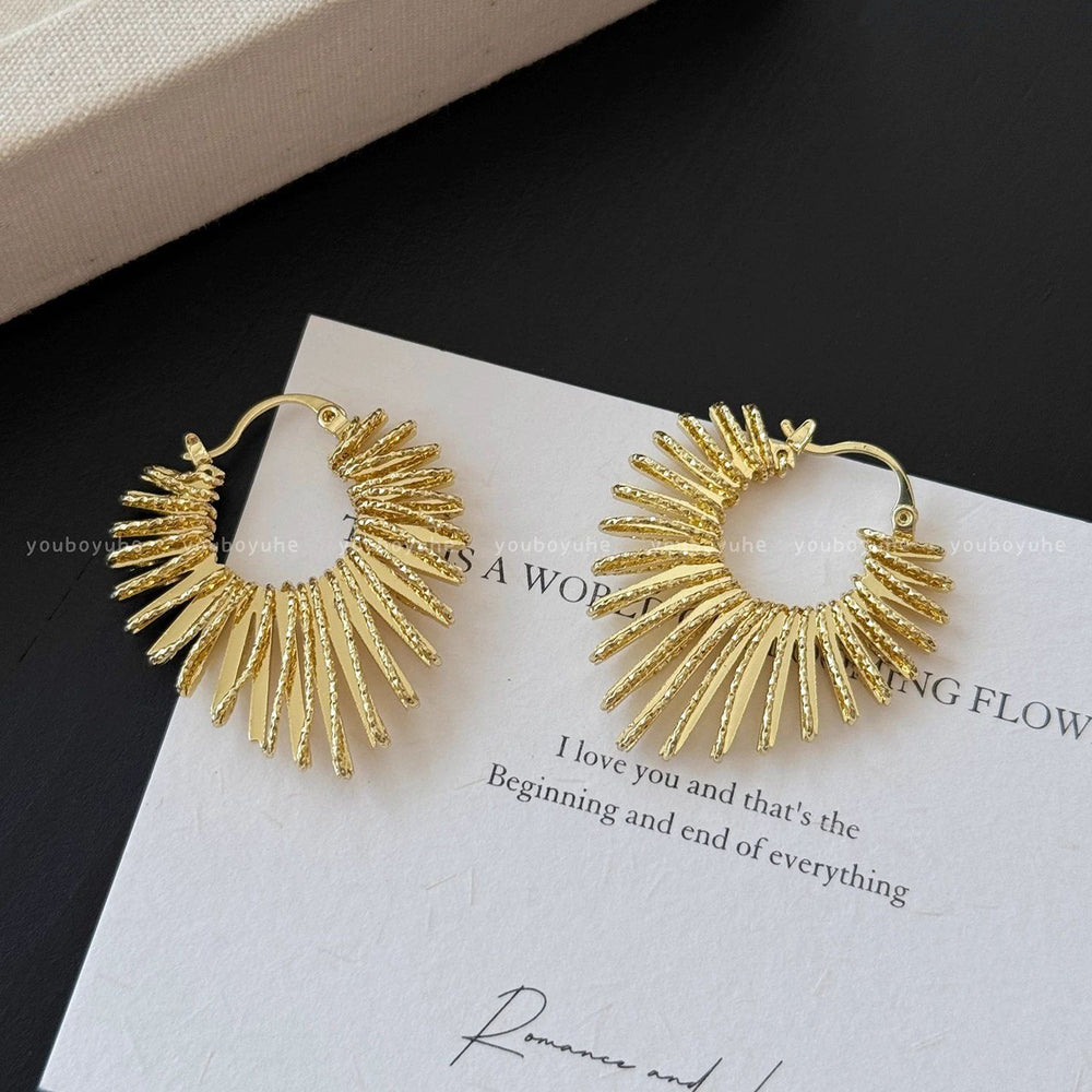 925 silver needle hong kong style retro metal earrings for women classy geometric plain hoop earrings easiest for match exaggerated work clothing earrings