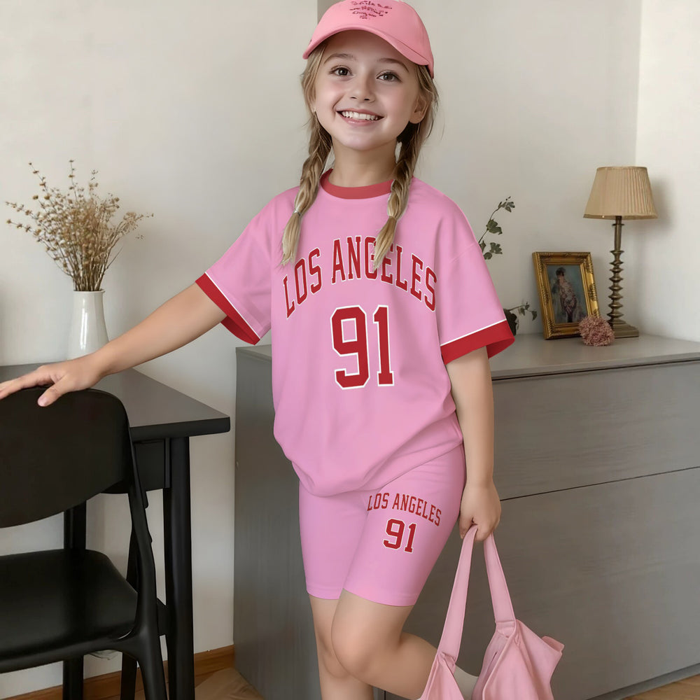 Wholesale girls' clothing: versatile t-shirt and shorts set - casual two-piece outfit, ready stock, direct supply