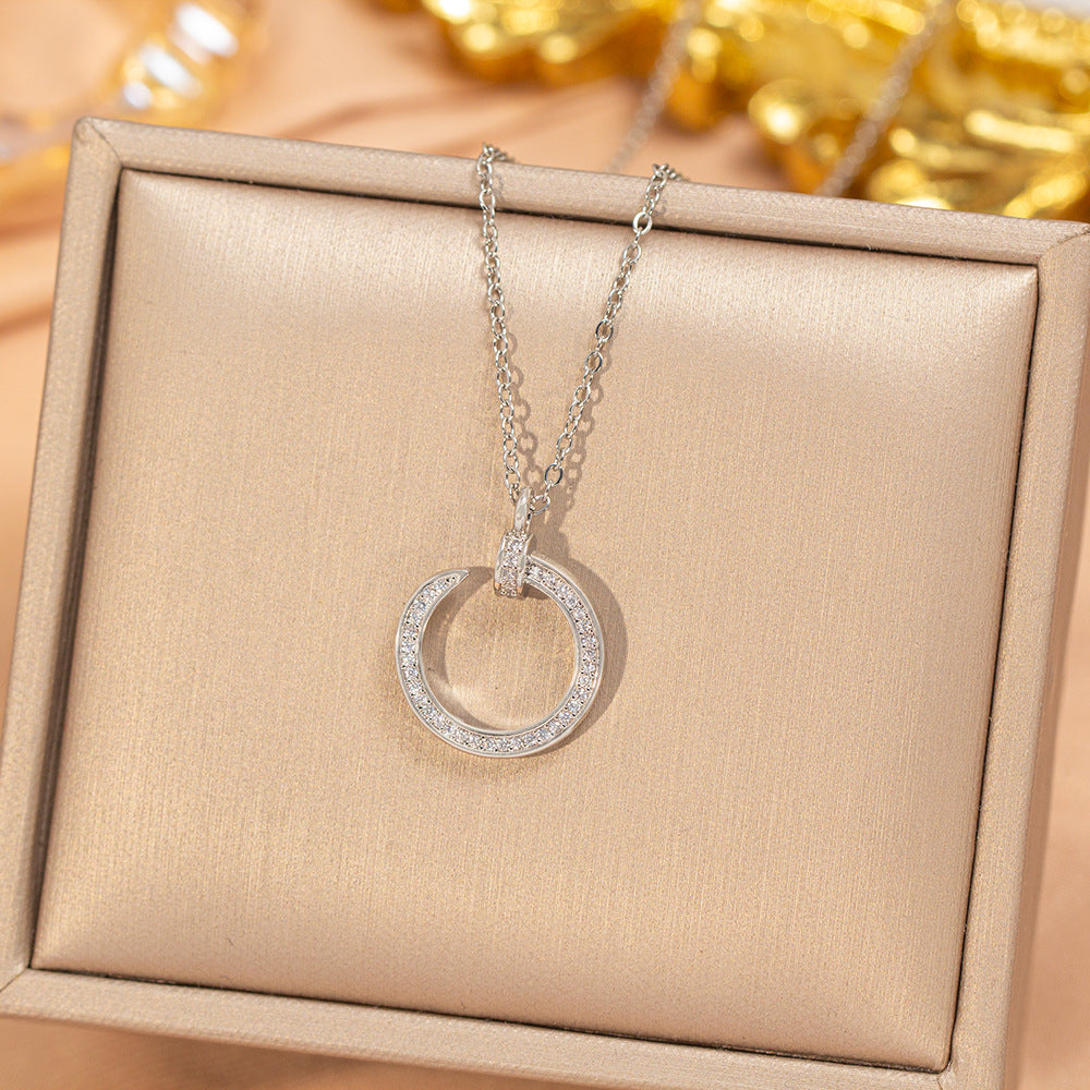 [titanium steel] cross-border popular full diamond nail necklace for women, fashionable and versatile, high-end copper inlaid zirconium clavicle chain accessories