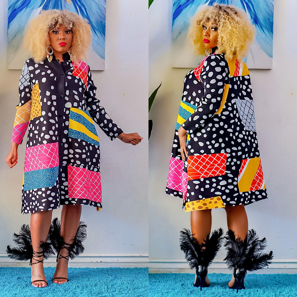 C6501 special offer: no returns or exchanges. please purchase with care. fashionable women's printed long-sleeve button-down midi dress