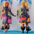 C6501 special offer: no returns or exchanges. please purchase with care. fashionable women's printed long-sleeve button-down midi dress