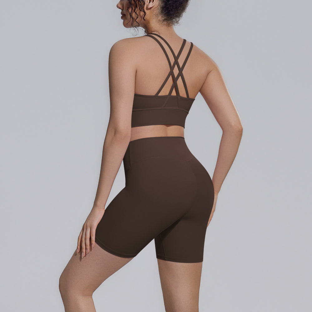 nude tight yoga wear cross-back sports bra suithigh waist hip lifting running fitness wear for women