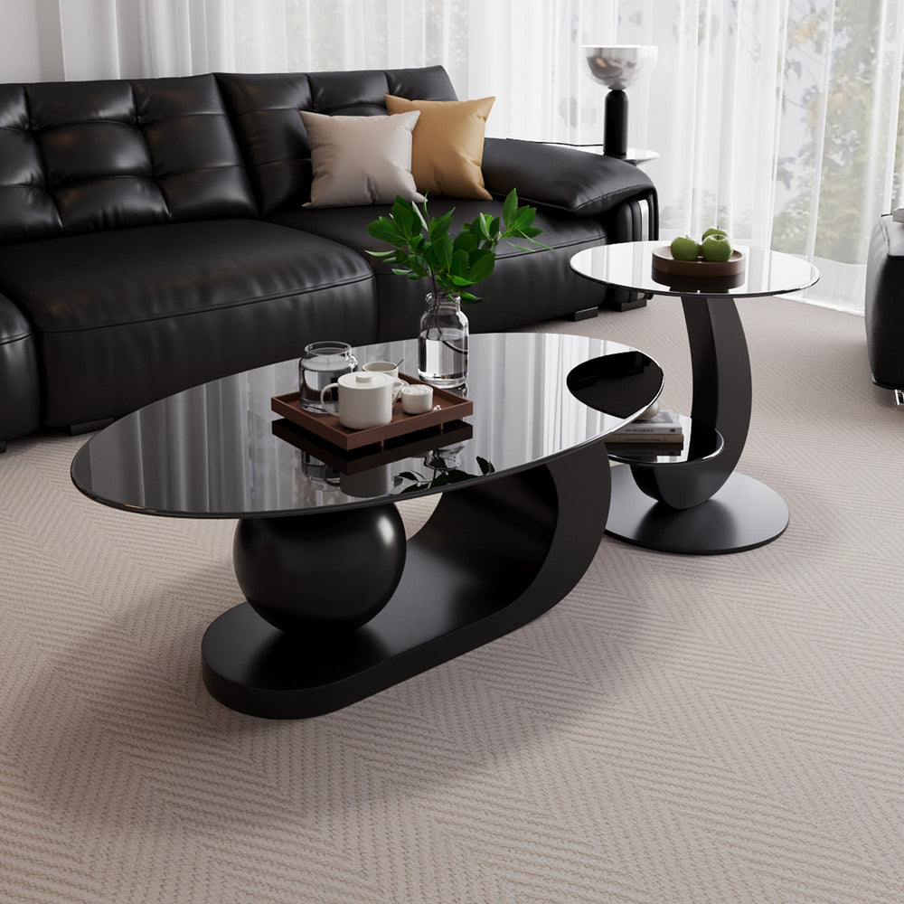 Italian style home light luxury oval tempered glass combination coffee table, high-end living room new modern minimalist coffee table