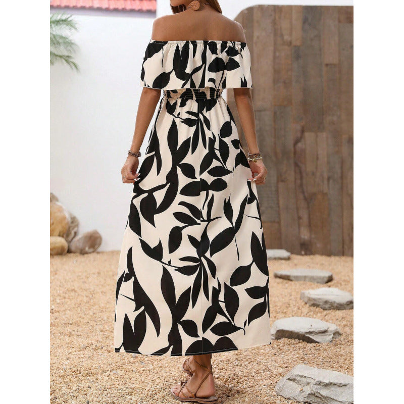 Women's one-shoulder, cinched-waist, slit maxi dress – perfect for work, vacation, and casual wear. summer fashion essential