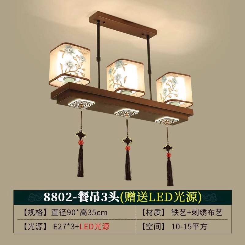 New Chinese style bedroom living room ceiling lamp Chinese style atmosphere Zen dining room box tea room embroidery fabric chandelier