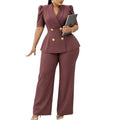 D634exportfashion cross-border  new short-sleeved lapel double-breasted tops high waistloose pantsexportsuit