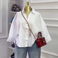 European and american cross-border women's clothing:  summer new arrivals - fashionable, loose-fit, sweet, and designer-inspired striped shirt top with turn-down collar