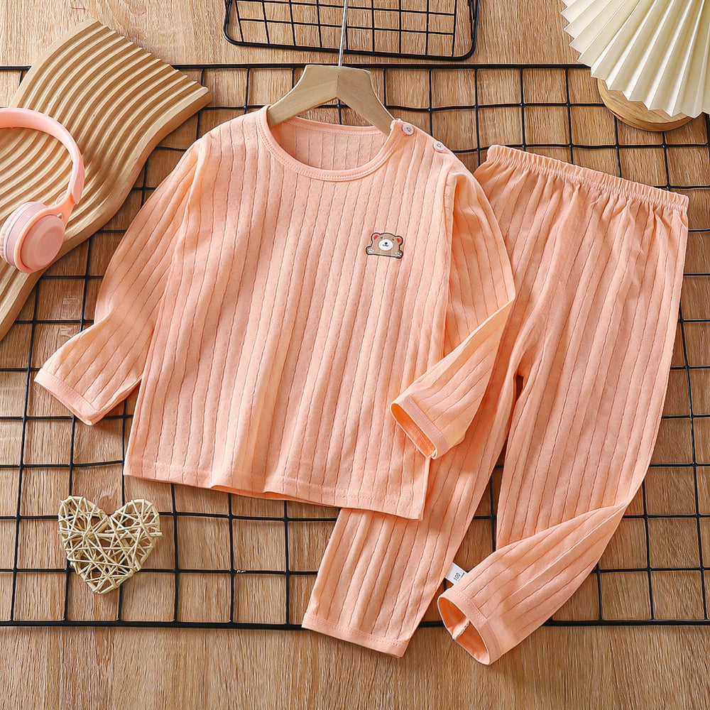 new children's pure cotton pajama set - summer long sleeve sleepwear, lightweight air conditioning suit for boys and girls