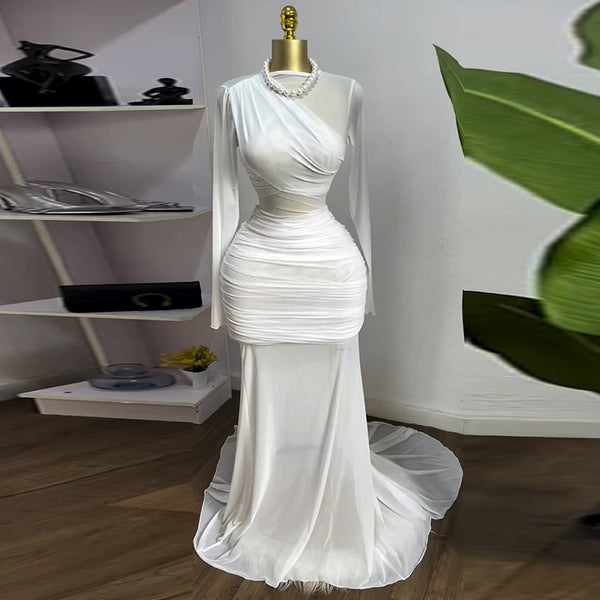 European and American women's clothing 2025 new sweet and fresh long-sleeved high-waisted and thin hip-wrapped mesh yarn floor-mopping dress long dress