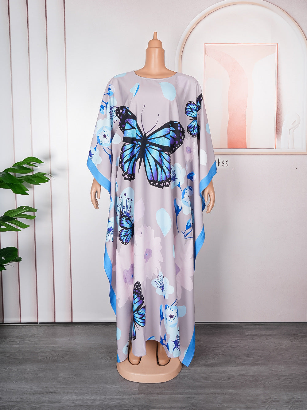 African batwing sleeve robe -  &  women's clothing - loose fit plus size printed chiffon dress