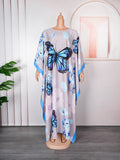 African batwing sleeve robe -  &  women's clothing - loose fit plus size printed chiffon dress