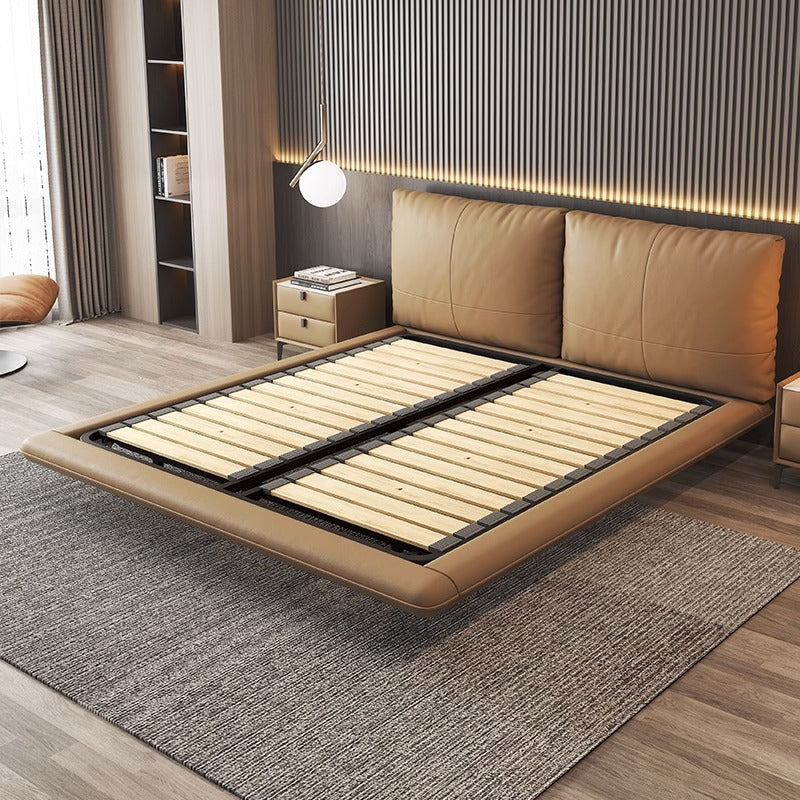Master bedroom floating king size bed 1.8m upholstered high-end elegant wedding bed italian minimalist double genuine leather bed