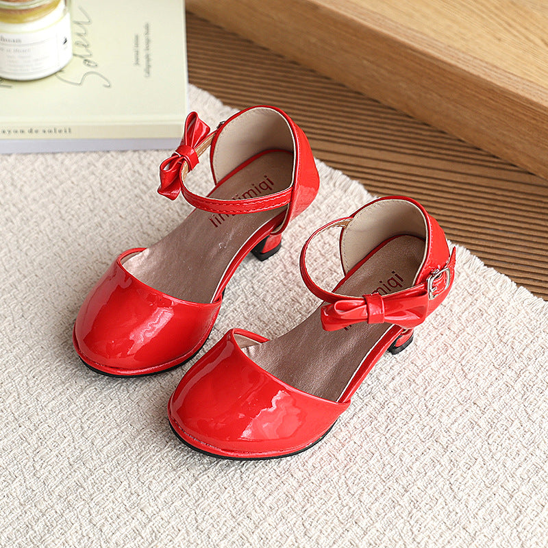 Vancahao girls' leather shoes - new spring/autumn collection - mid-to-large size children's shoes - red princess shoes - student performance/dance shoes