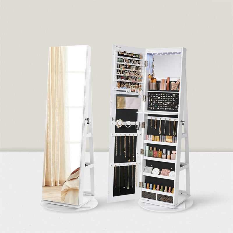 Rotating solid wood full-body mirror cabinet household bedroom jewelry jewelry storage floor-to-ceiling mobile fitting mirror hanging coat hat rack