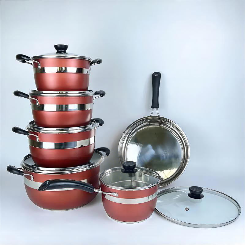 stainless steel pot set 12pcs thickened bottom suit pot kitchen frying pan soup pot milk pot combination suit