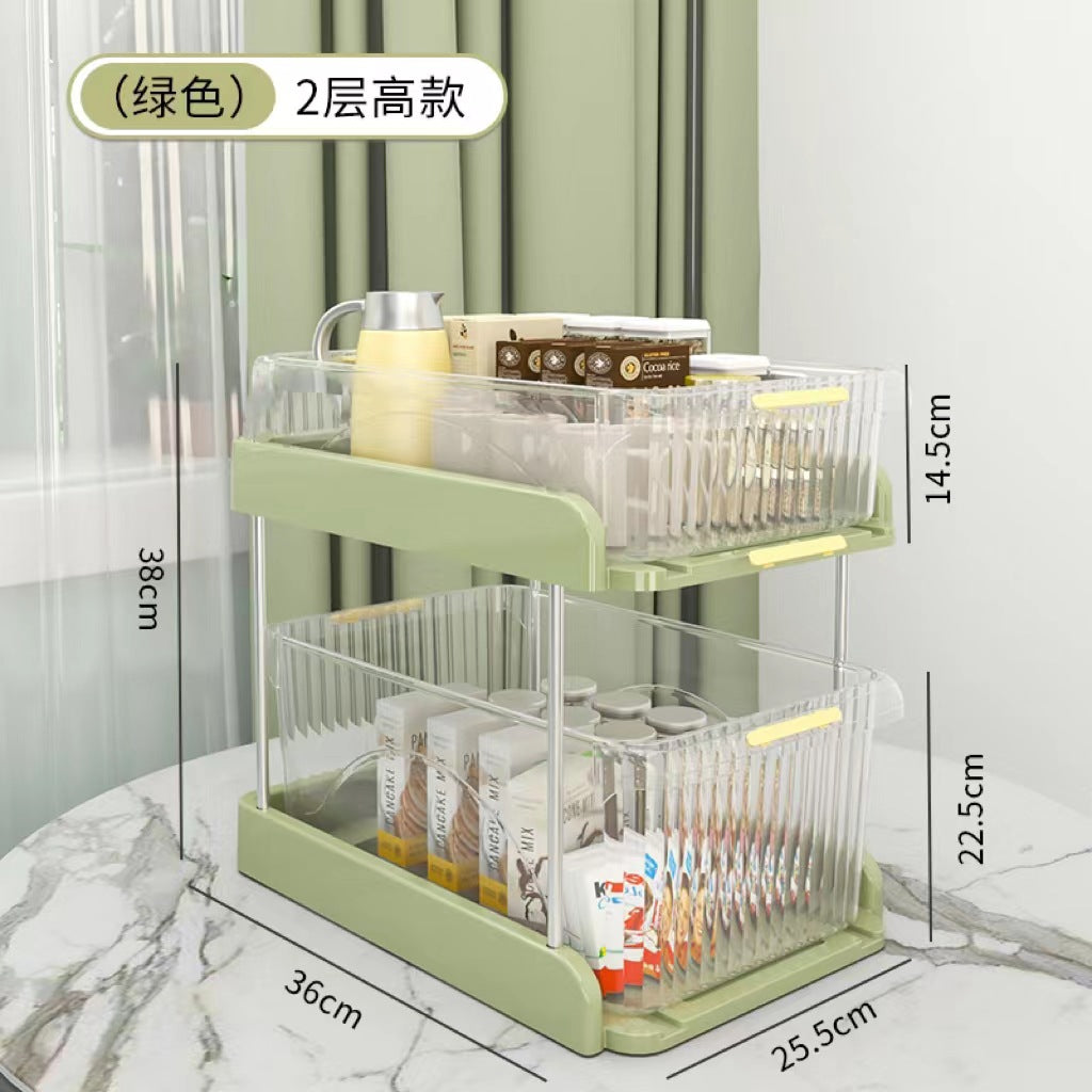 Pull-out desktop storage box, snacks, sundries, layered shelves, cosmetics, dresser, premium storage box
