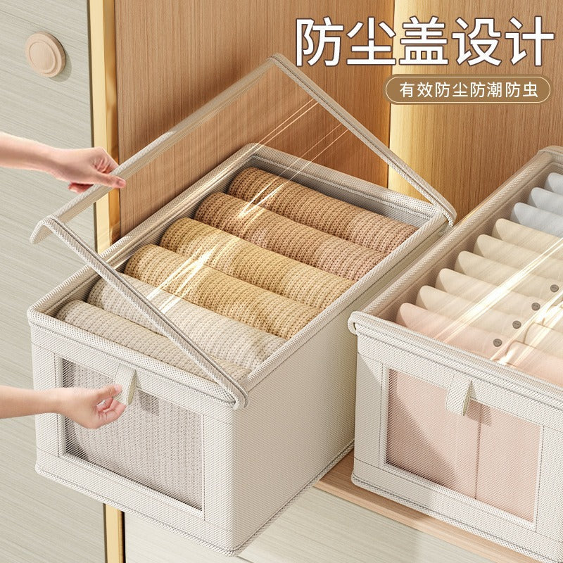 Clothes with lid storage box Household Oxford cloth window-opening visual clothes fabric storage box Large finishing artifact box