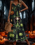halloween pattern printing longdressv neckloose vacation suspender skirt