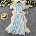 Vacation style pink cut outlacetwo-piece set women's summer short-sleeved intellectual high waistslimming lookwork clothingelegantsuit