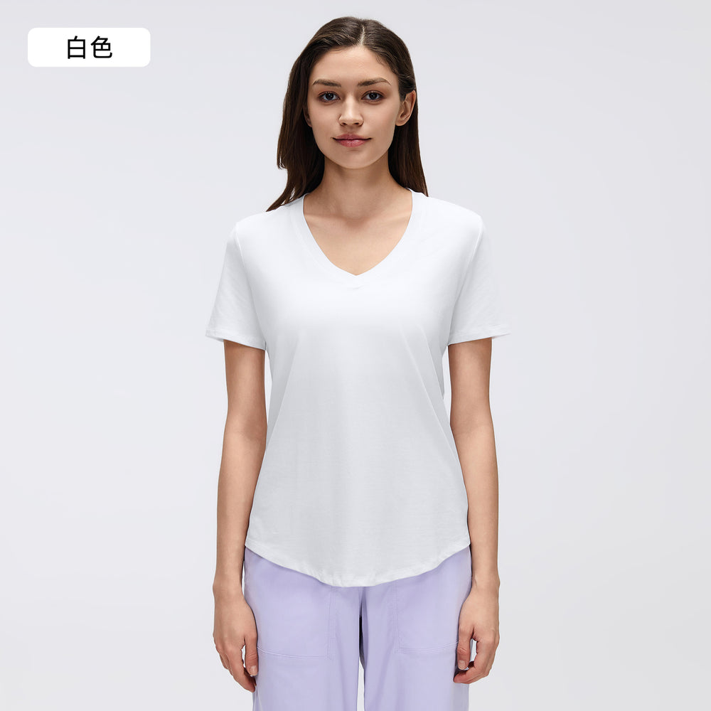 Women's yoga short-sleeve running t-shirt - loose fit, slimming, workout top - summer lightweight - d26087