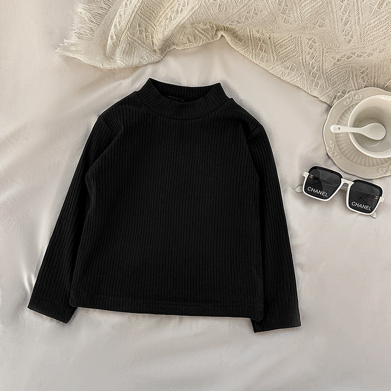 Girls' base layer top - new spring styles: stylish and versatile solid color knit fleece-lined base layer top, trendy knitted sweater for baby girls
