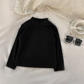 Girls' base layer top - new spring styles: stylish and versatile solid color knit fleece-lined base layer top, trendy knitted sweater for baby girls