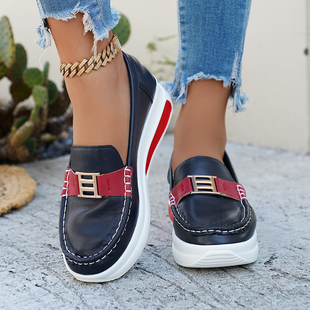 spring new arrivalplus sizethick sole women's shoes casualflats women's metal buckle slip-on   dropshipping