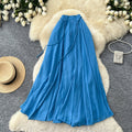K-style high waist lazy style pleated a-line skirt for women spring and summer large swingeasiest for matchelegant gentle long skirt