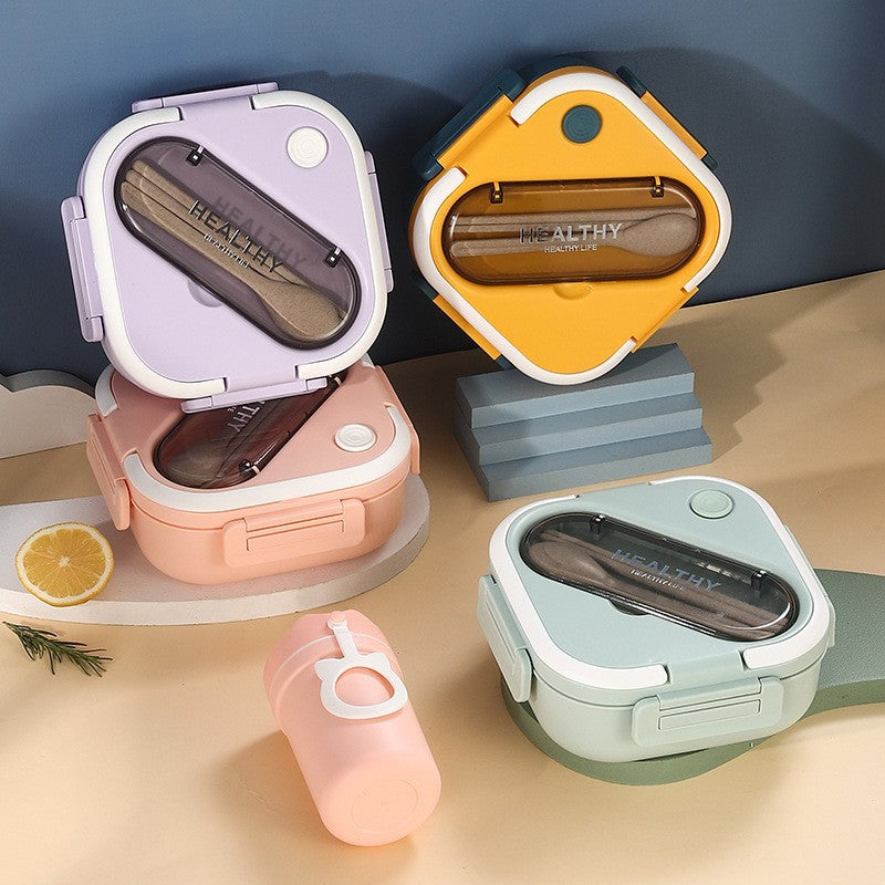 divided lunch box, rectangular plastic single-layer lunch box, microwaveable lunch box with handle, fresh-keeping box