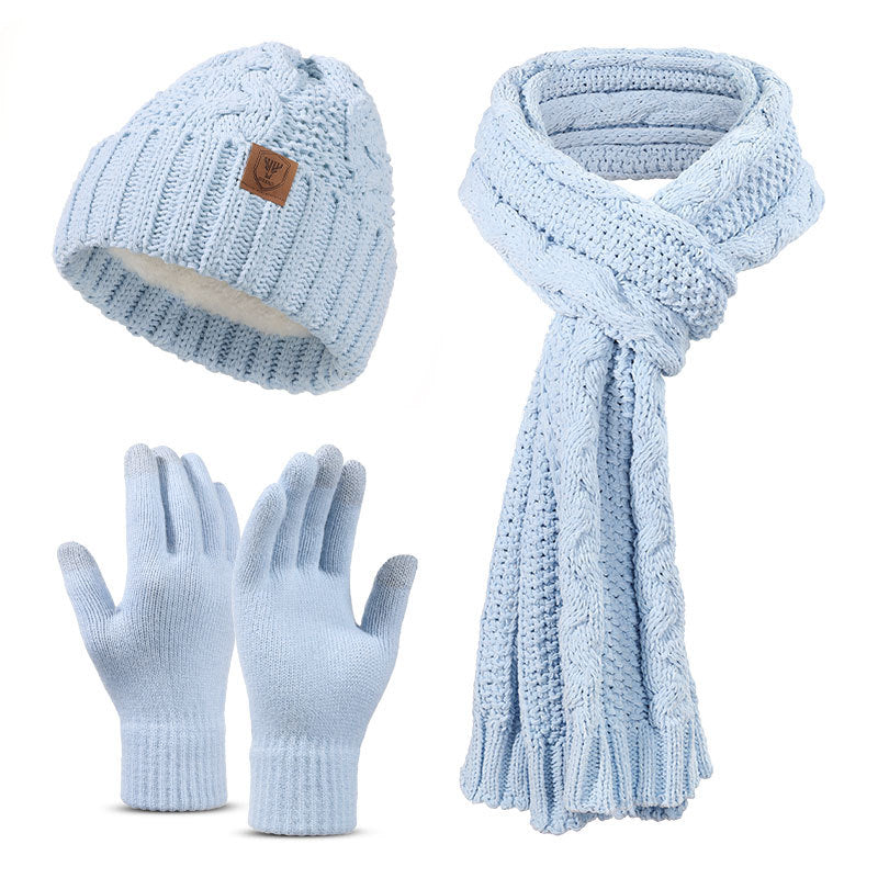 Cross-border knitted hat, scarf, gloves three-piece set, adult autumn and winter cold-proof and warm hat, scarf gift box set