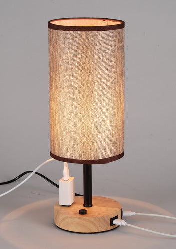 USB charging table lamp wooden base small table lamp  e-commerce  provides E26 zipper lamp holder touch dimming