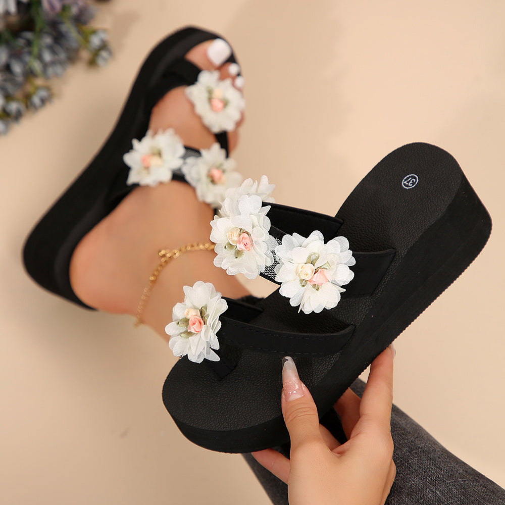 thick sole toe slippers women's summer outwear insfashiontrendy flower sandals non-slip wedge beach sandals