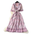 Frenchromantic style printingsense of designdressfemaleniche stylesummer suit collar waist slimming lookelegant long skirt