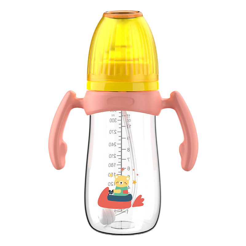 English boxed baby bottle baby wide diameter anti-choking and anti-flatulence PP bottle with handle and straw bottle