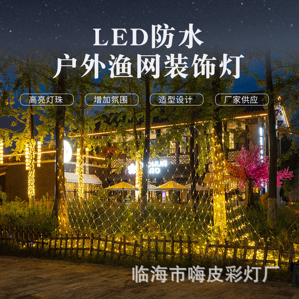 LED fishing net light Internet celebrity Christmas day waterfall curtain light string Gypsy wedding shopping mall outdoor decoration net light