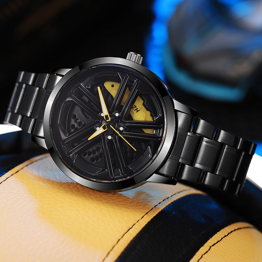 New arrivalmenrotate wheel stereocut out car modification gift watch middle southeast asia men's watch quartz watch