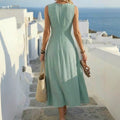 summer sleeveless maxi dress - european & american style, cinched waist, flowy skirt, vacation & casual wear -  cross-border