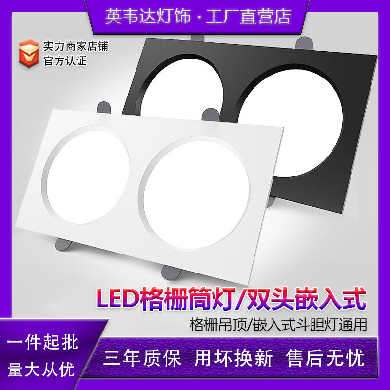 Double-head downlight double-hole embedded ultra-thin rectangular simple lamp living room aisle entrance ceiling led spotlight bold
