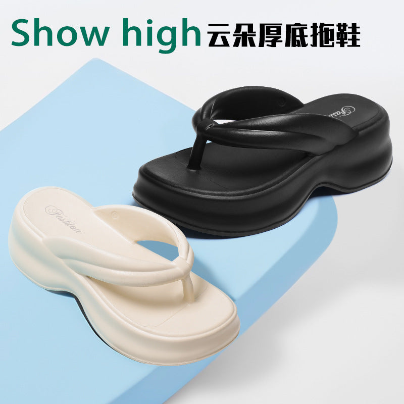 Thick sole flip-flops for women summeroutwear stepping on shit feeling eva heightening beach flip-flops easiest for matchcasual sandals