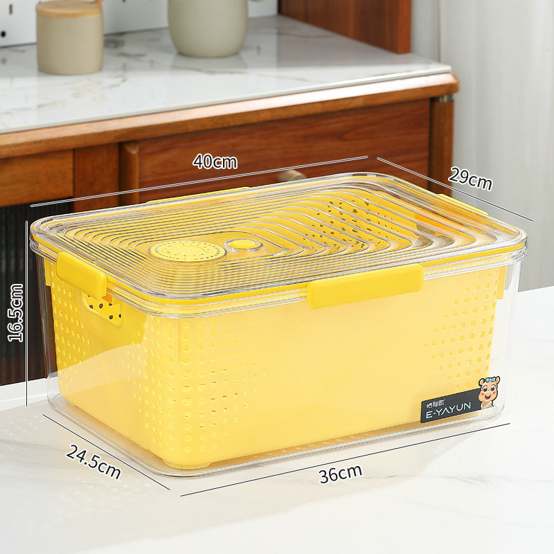 Refrigerator storage box double layer drain basket crisper pet plastic transparent thickened fruit vegetable freezer storage box