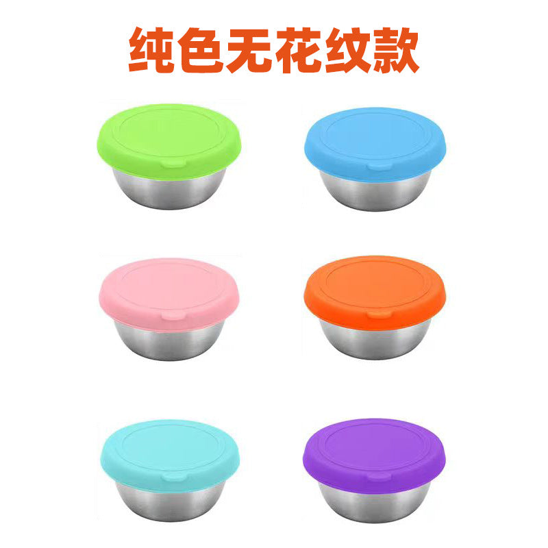 Factory direct supply 304 stainless steel seasoning dish large capacity sauce cup 50ml dipping dish with silicone cover wholesale