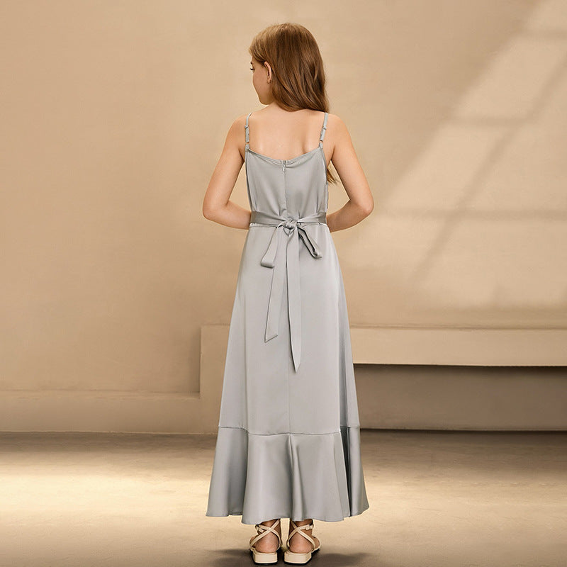 European and american style cross-border e-commerce girls' dress, camisole dress, minimalist satin high-end teen clothing, new arrival