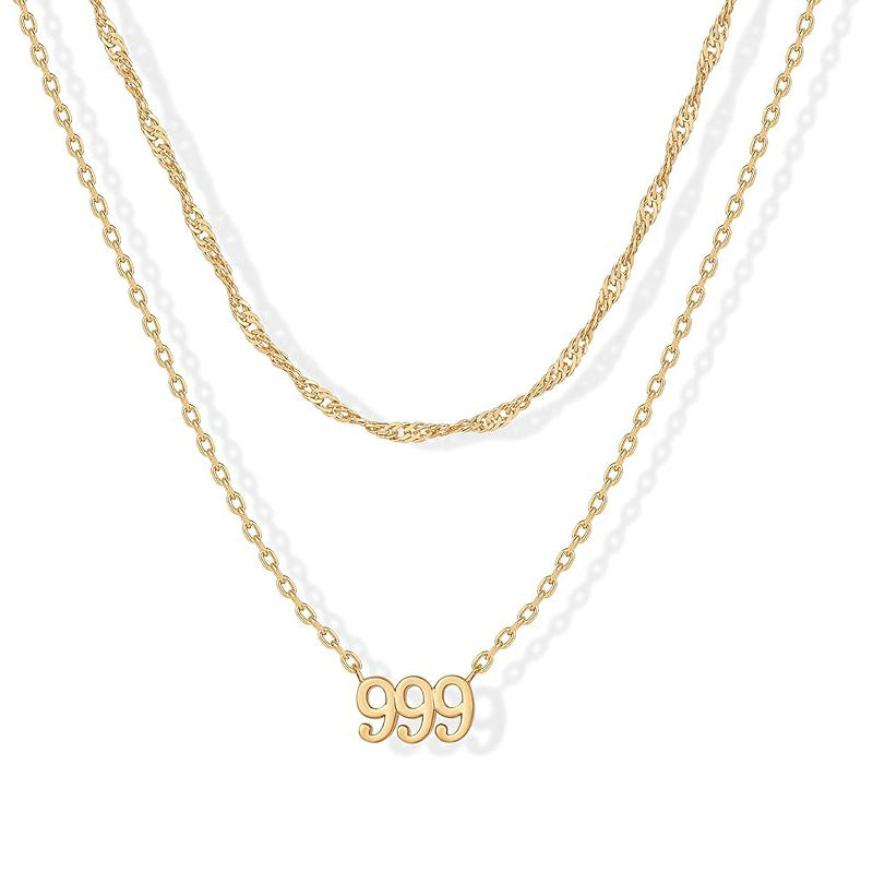New arrival cross-border fashion easiest for match digital luxury necklace 14k gold-plated angel digital pendant women's layered necklace