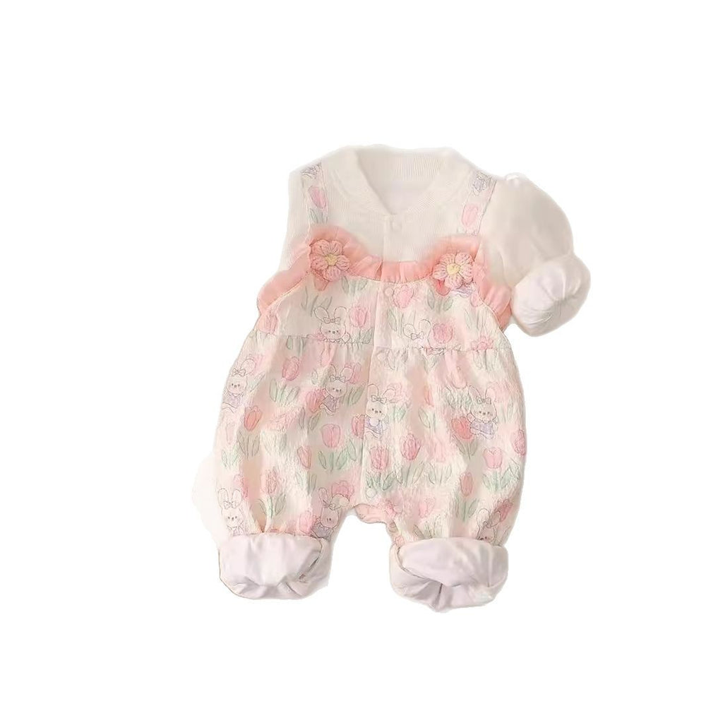 Baby full month & 100-day celebration romper - spring/autumn infant outfit - super cute princess style, double-layered, perfect for outdoor wear