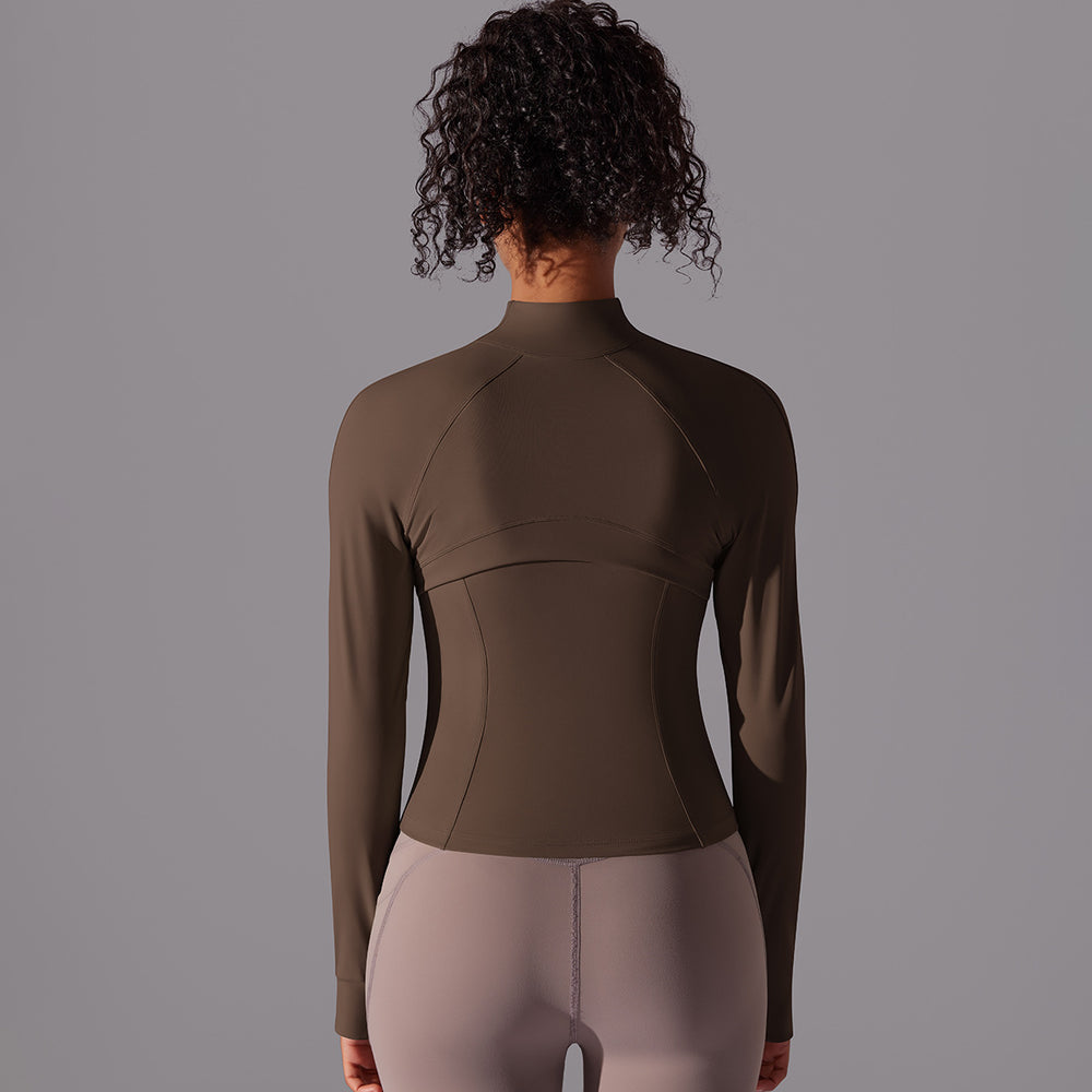 Processing personalized stand-up collar long zipper long sleevesoutwear brushed tight sports running fitness yoga wear tops for women